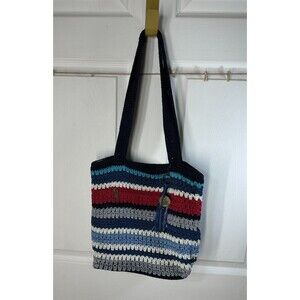 THE SAK Originals Navy Multi Stripe Crochet Handbag Shoulder Bag Boho Everyday